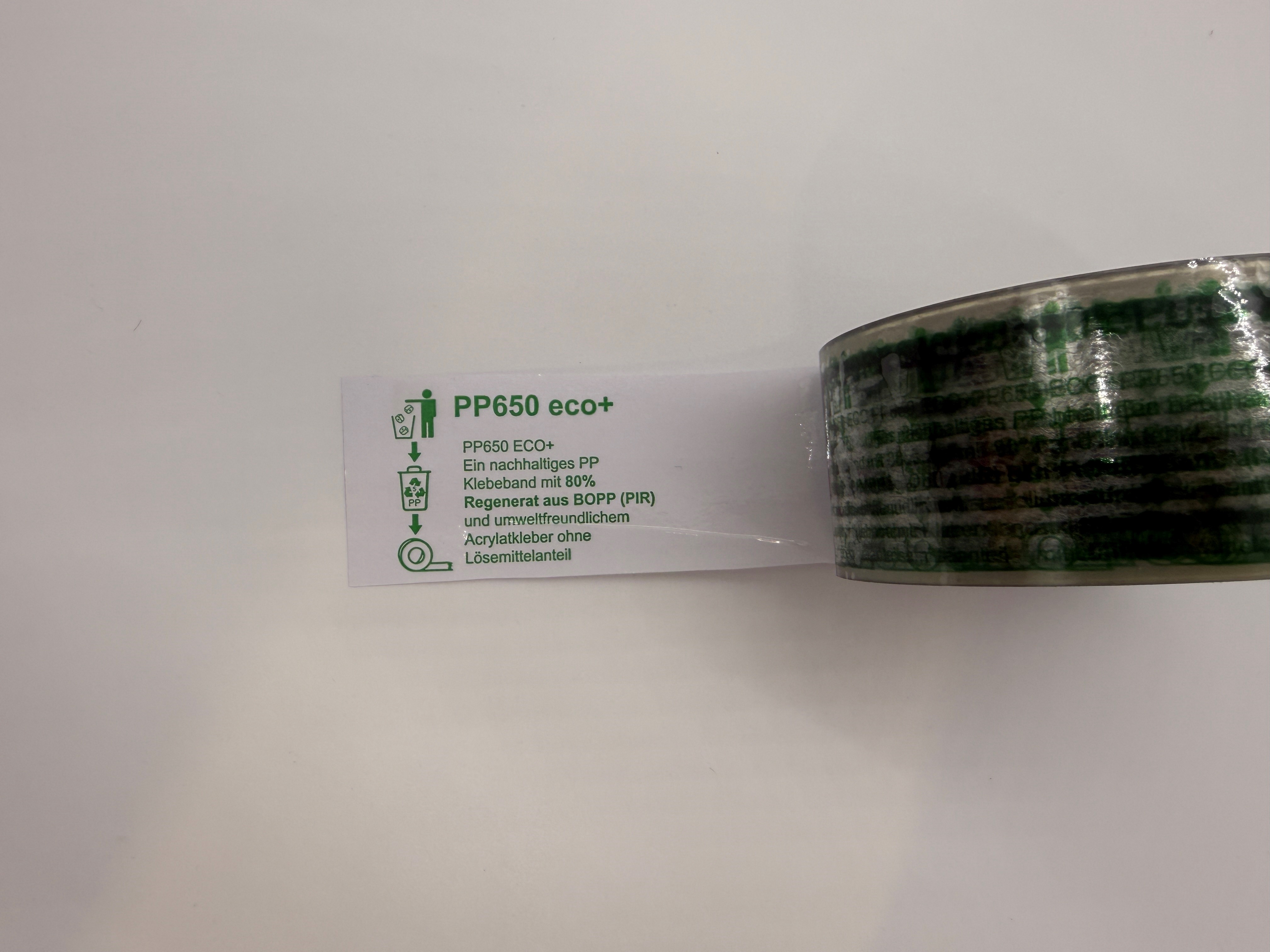 PP Klebeband Nr. 650 eco+ ein nachhaltiges PP Klebeband mit 80% Regeneratanteil aus BOPP (PIR)